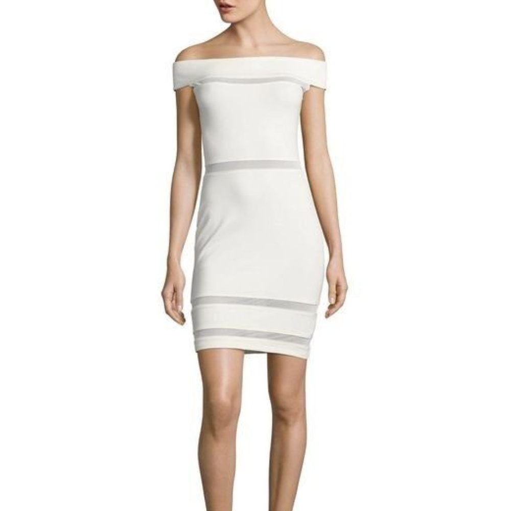 French Connection White Mesh Inset Bodycon Dress - Picture 2 of 3